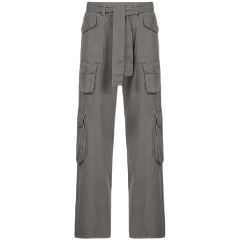 2023 Retro gray overalls wide leg cargo women pants women's trousers sexy low waist loose vintage streetwear joggers sweatpants