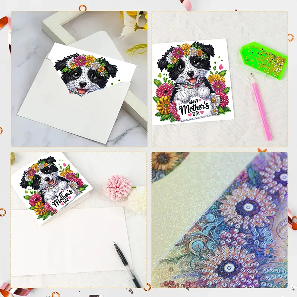 6pcs Diamond Art Christmas Cards DIY 5D Rhinestone Embroidery Arts Cards Kits Handmade Diamond Painting Greeting Thank You Card