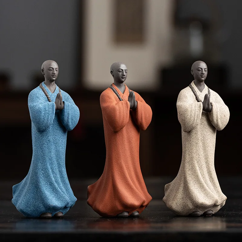 Chinese Style Small Ceramic Monk Ornaments, Zen Home Decorations, Shamans, Bonsai, Rockery, Fish Tank Landscaping