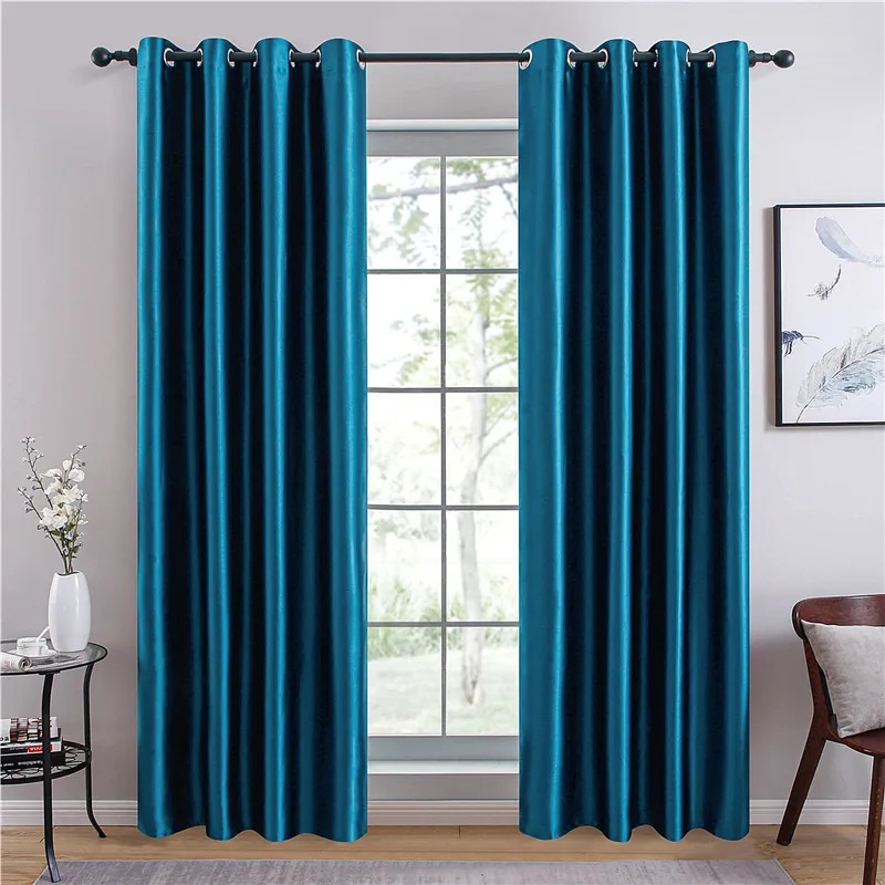 

Light Luxury Style Satin Glossy Solid Color Curtains for Living Room Bedroom Full Blackout Curtain Noise Reducing