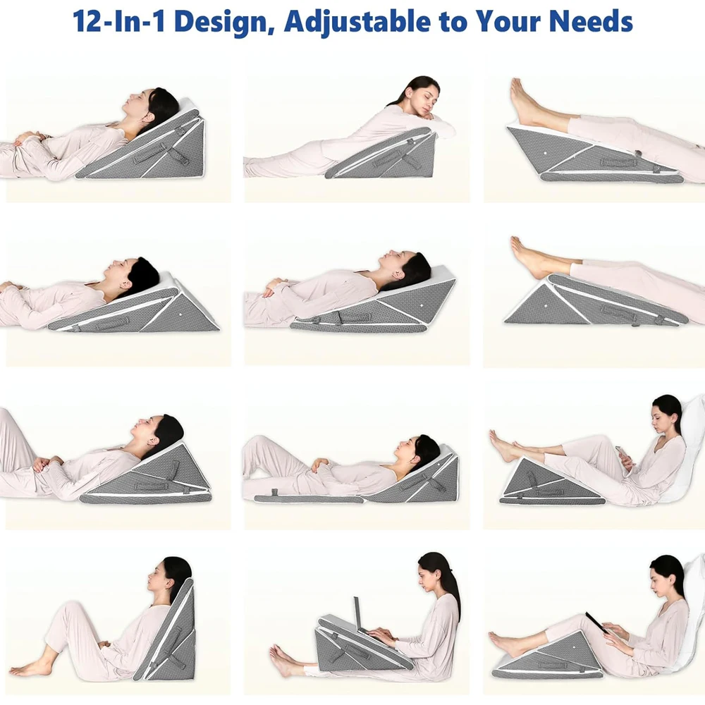 MEGCXIT Set di 4 cuscini ortopedici a cuneo per letto, in memory foam, per alleviare il dolore alla schiena, alle gambe, regolabile, per dormire, sedersi, reflusso acido, GERD e russare, bianco/grigio MEGCXIT Set di 4 cuscini ortopedici a cuneo per letto, in memory foam, per alleviare il dolore alla schiena, alle gambe, regolabile, per dormire, sedersi, reflusso acido, GERD e russare, bianco/grigio