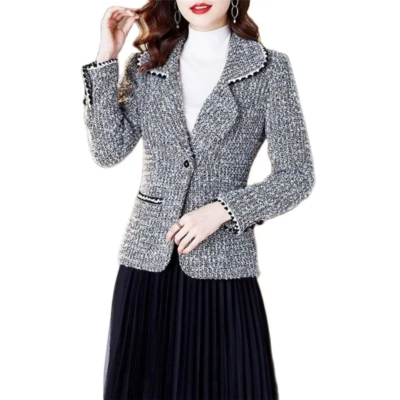 

Upscale Woolen Blazer 2022 Autumn Winter New Women's Coat Fashion Wild Female Outerwear Short Rough Flower Woolen Ladies Jacket