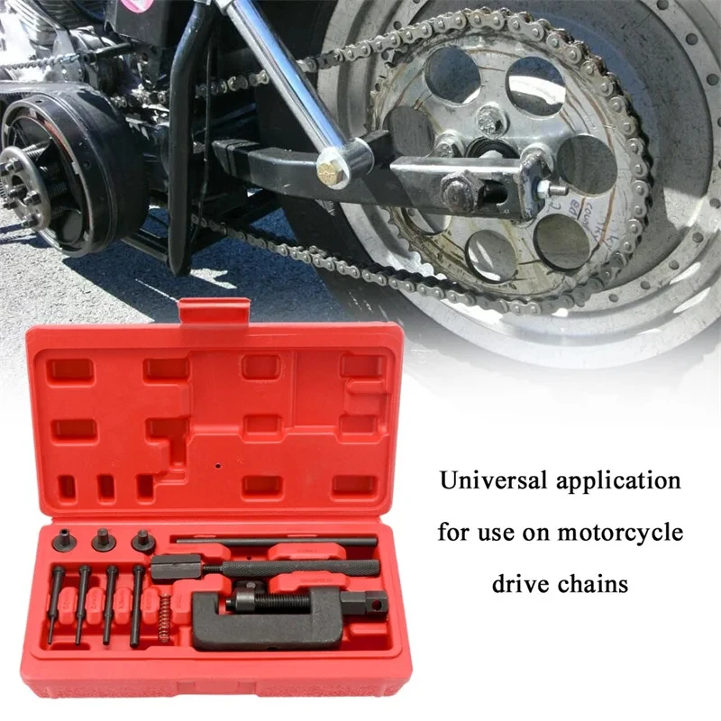 Chain Repair Tool Set 13PCS Motorcycle Chain Splitter Breaker Motorbike Mountainb Riveting Tool Heavy Duty Link O Ring Bicycle