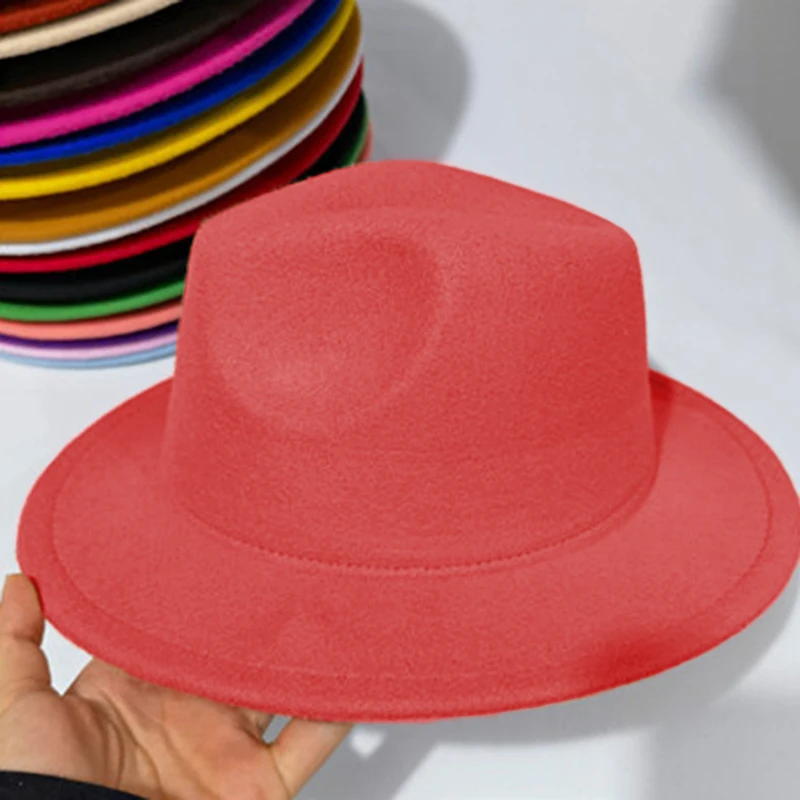 

Kid Fedora Hat Solid Children Jazz Hat Classic Wide brimmed Panama Top Hat Boys and Girls Imitation Woolen Wide brimmed Felt Hat