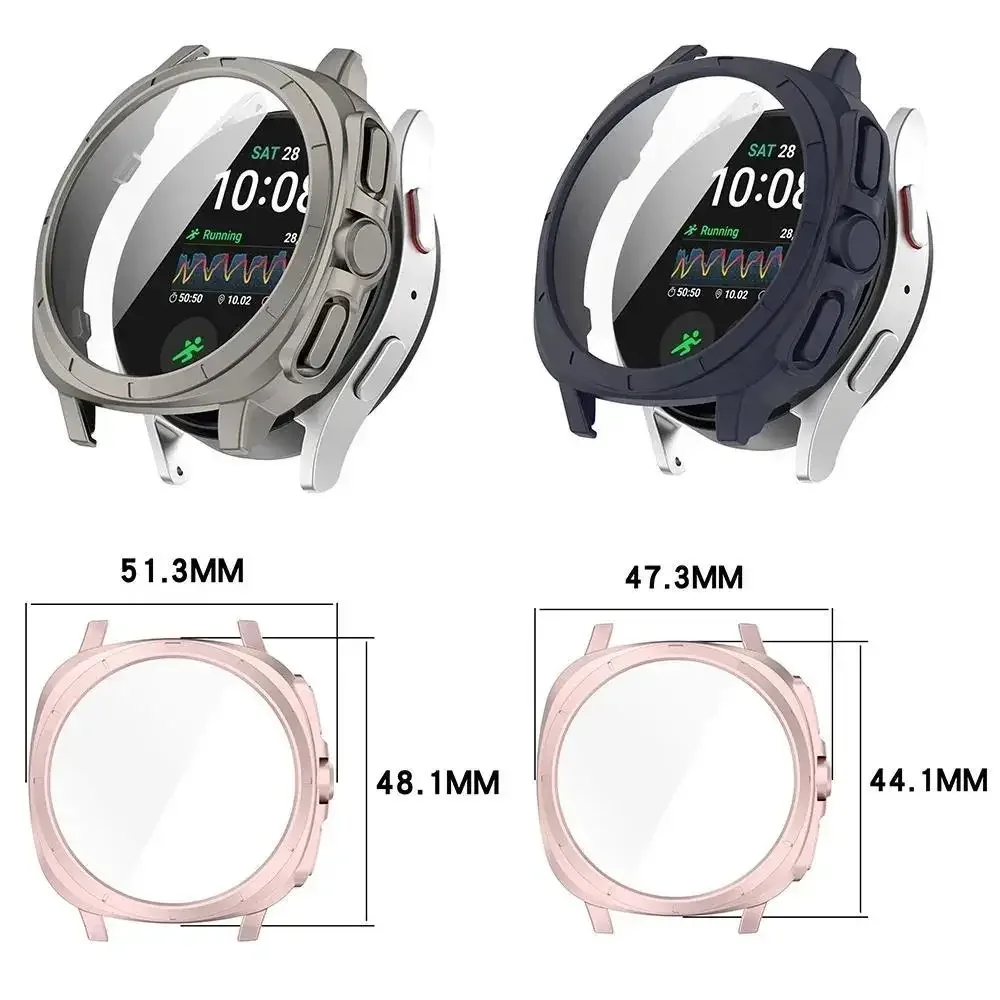 삼성 갤럭시 워치 7 44mm 40mm용 틈새 없는 스테인리스 스틸 밴드+케이스, 갤럭시 울트라 강화유리 스크린 보호필름으로 업그레이드