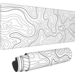XL White Contour Lines Gaming Mouse Pad - Premium Natural Rubber Desk Mat - Size 900x400x2 mm