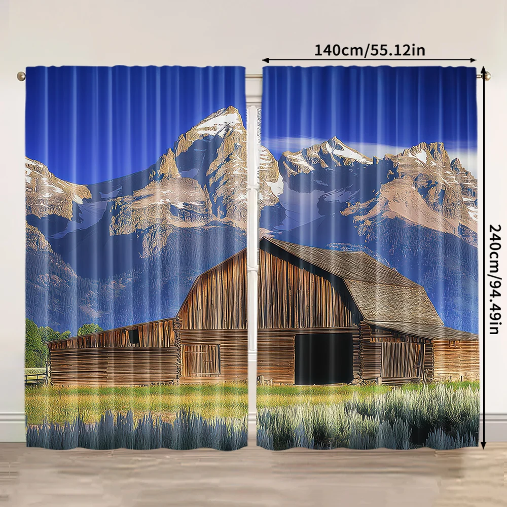 2pcs, spring summer Curtains Moulton Barn and Grand Teton National Park Prints Light Filtering Curtains Versatile Fabric 3