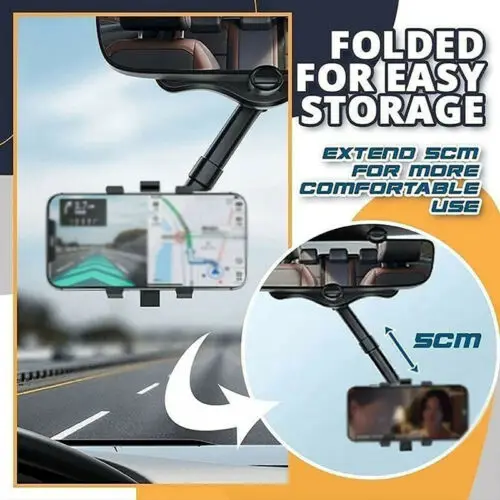 360° Rotatable And Retractable Car Phone Holder Multifunctional Rearview Mirror Firm Shockproof Automobile Mobile Phone Support mobile stand