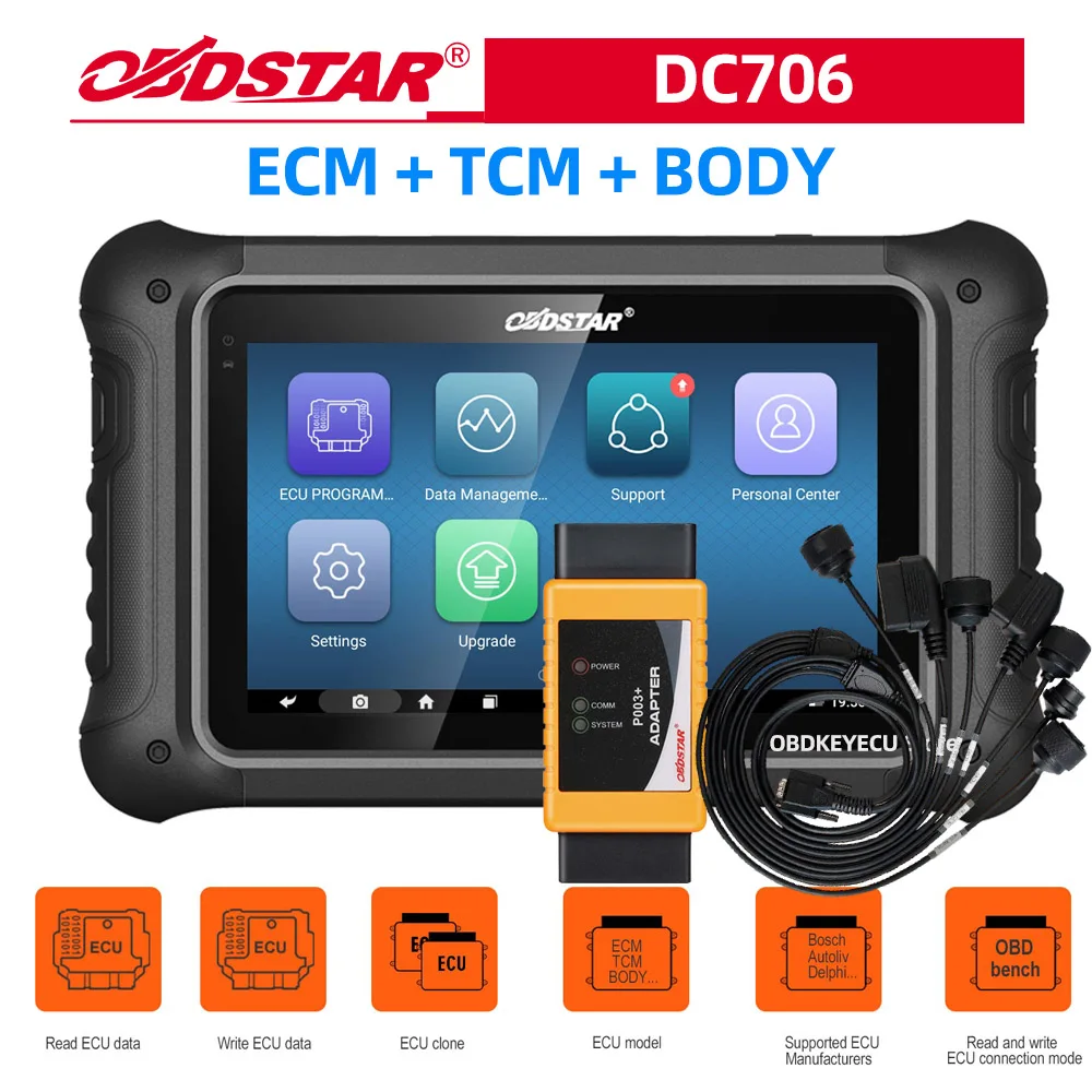 OBDSTAR DC706 Full Version ECU TCU BCM Cloning Tool with P003+ Adapter and 7-in-1 TCM Kit for Car and Motorcycle by OBD or Bench