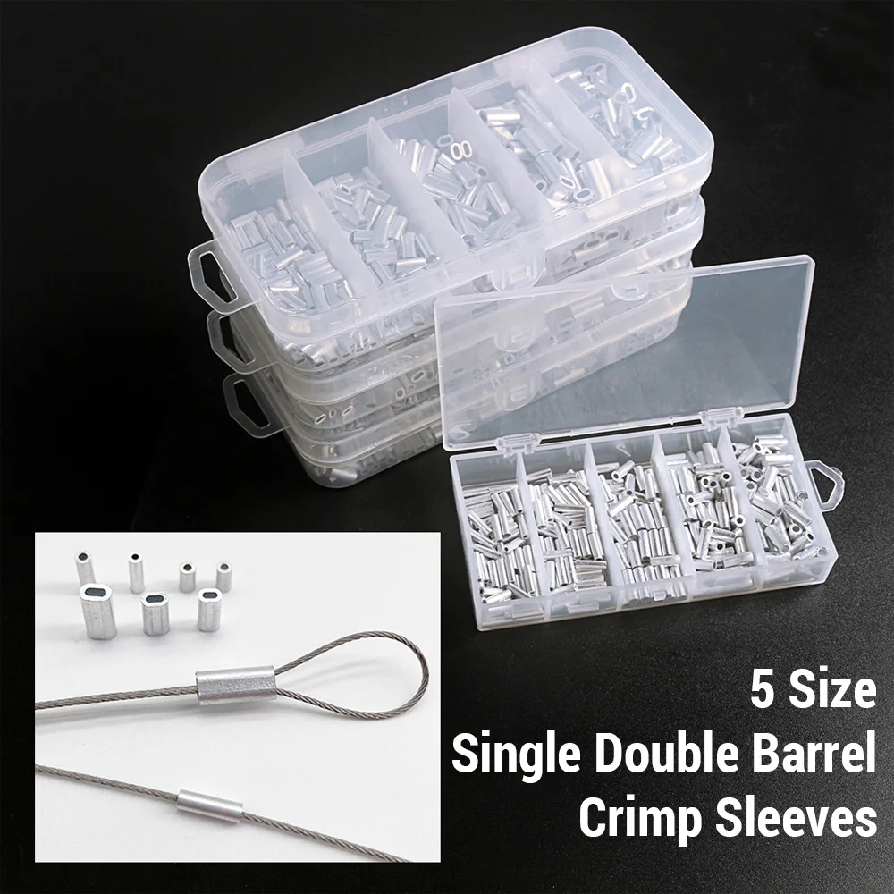 

500pcs Aluminum Crimp Sleeves Connector Kit 5 Sizes Single Double Barrel Crimp Sleeves for Fishing Line