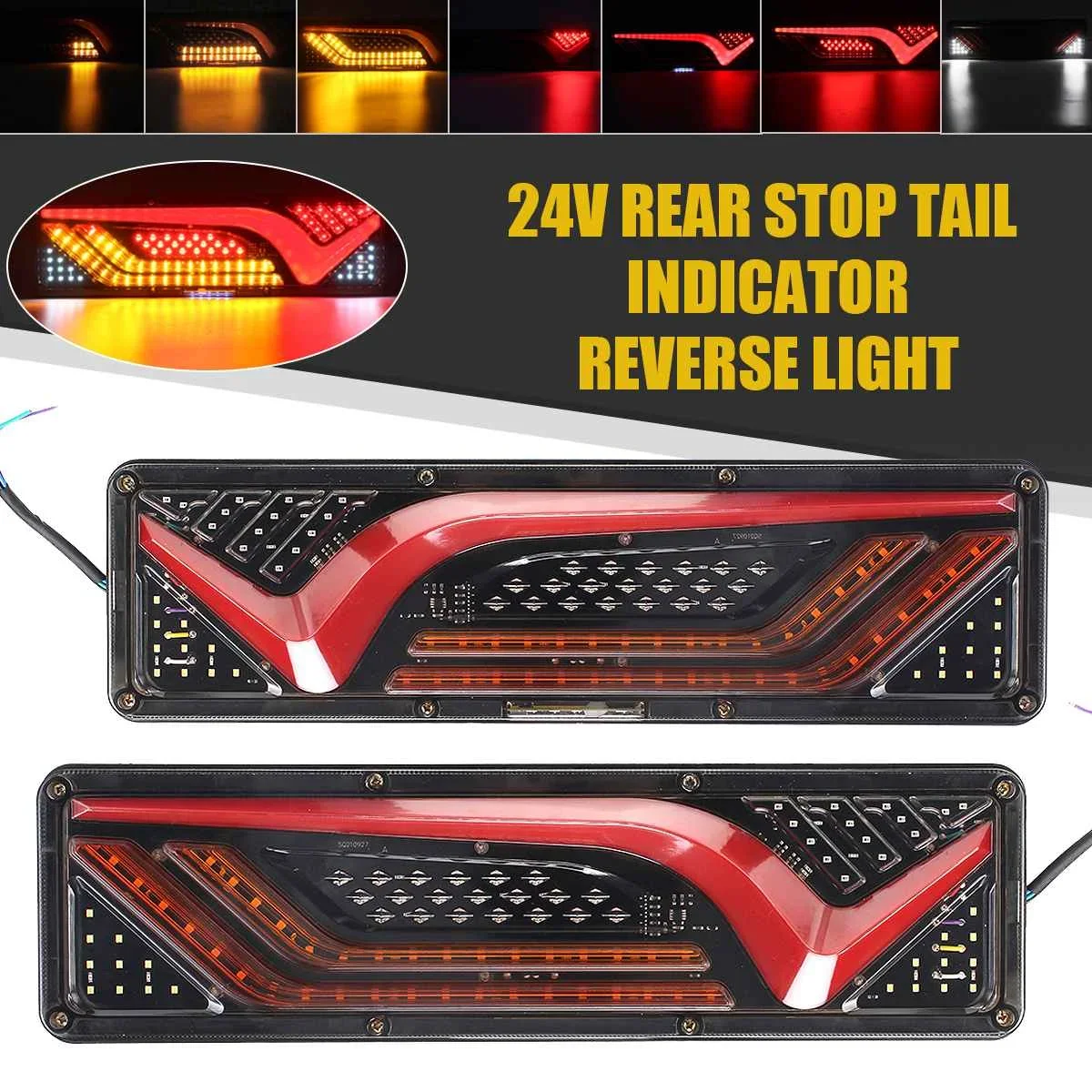 2pcs 46cm 24V LED Truck Tail Light Rear Lights Turn Signal Brake Reverse Signal Lamp Trailer Lorry Bus Camper Caravan Body Kit