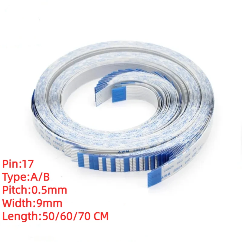 

17Pin 0.5mm Pitch FFC cable FPC AWM 20624 80C 60V VW-1 A B Type Flat Flexible Cable 500/600/700 MM