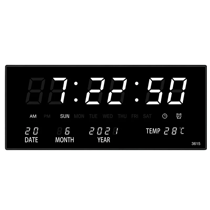 36*15*2.8CM Digital Wall Clock 4 Alarms Hourly Chiming Temperature Calendar Table Clocks with Plug Electronic Luminous LED Clock 