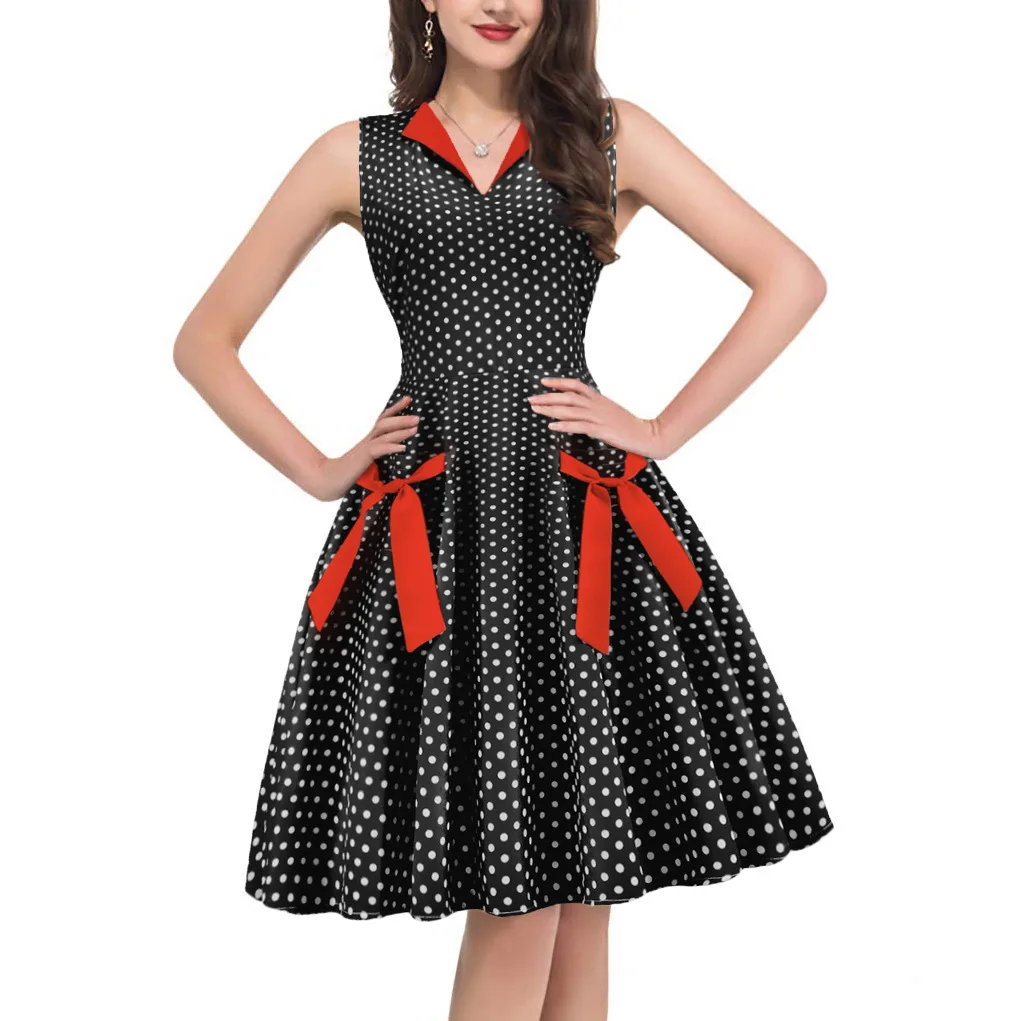 

V-neck Sleeveless Panel Contrast Plaid Vintage Dress with Large Swing 1950s 60s Rockabilly Prom Party Dresses