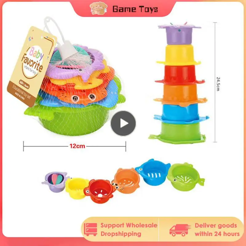 

Cartoon Animal Stack Cup Little Fish Hourglass Parent-child Interaction Game Children Educational Fun Bath Beach Water Play Toys