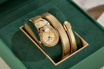 NEW Personality snake shaped women watch special shaped fashion watches quartz watch with round bracelet wrapped in alloy strap