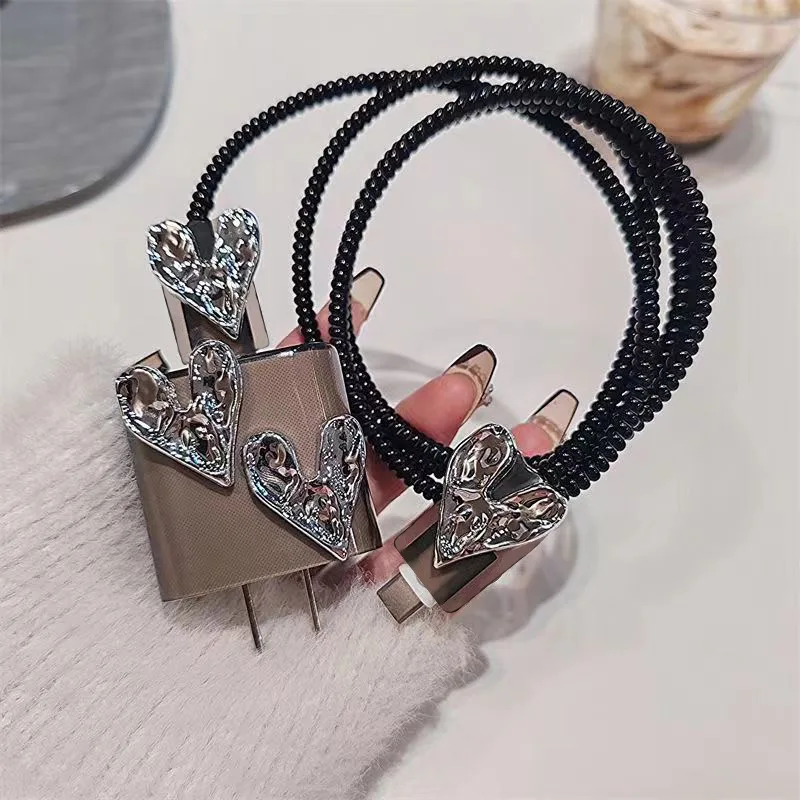 IPhone Charger Protective Cover Cute Data Cable Protection Case 20W 18W Charger USB Data Cord Spiral Winder Protective Charger Protective Cover Charger Protector Charger Protective Case Phone Adapter Protector Cable Protector Cable Wire Protector