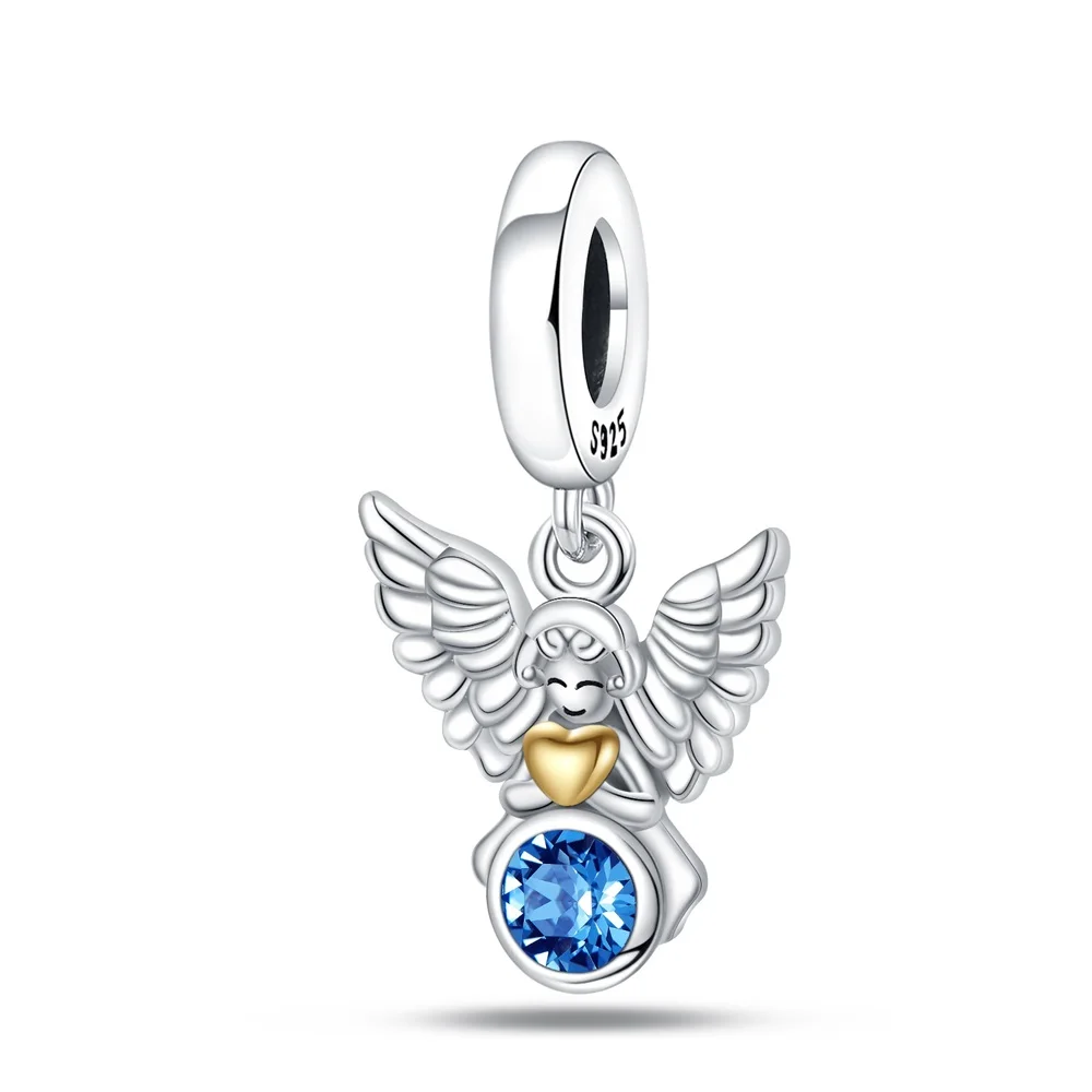 

Fashionable 925 Sterling Silver Gold Heart Blue Little Angel Charm Fit Pandora Bracelet Women's DIY travel jewelry accessories