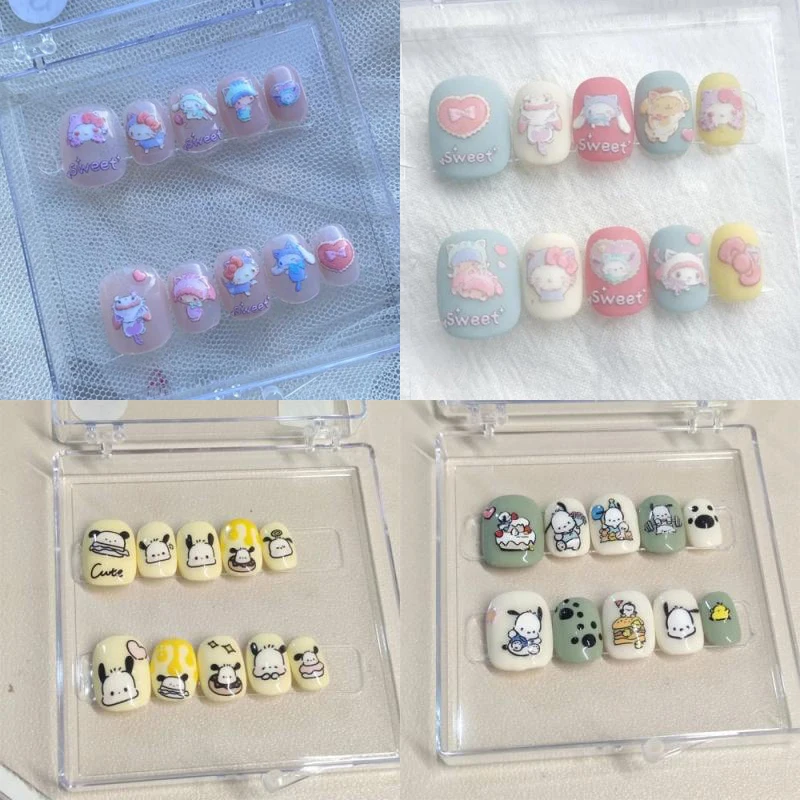 

Sanrioed Nails Hand-Painted Nail Stickers Hellokittys Pochacco My Melody Cartoon Anime Manicure Detachable False Nail Girls Gift