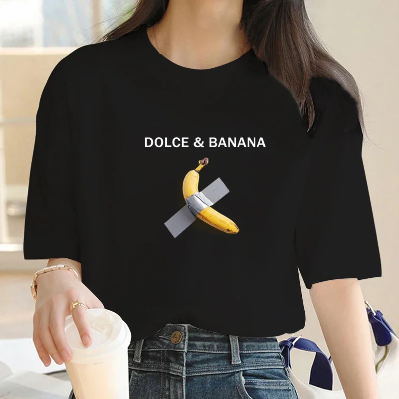 

Dolce Banana Cotton Y2k T-shirt For Women's Summer Oversized Ladies Short Sleeved Tops Tees Clothing Loose Soft Women's Clothing