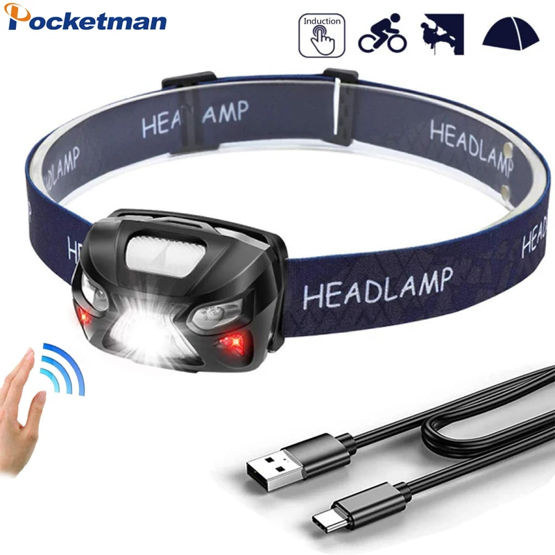 

Pocketman COB+LED Smart Motion Sensor Headlamp USB Rechargeable 8 Modes Headlight Waterproof Head Lamp Head Flashlight