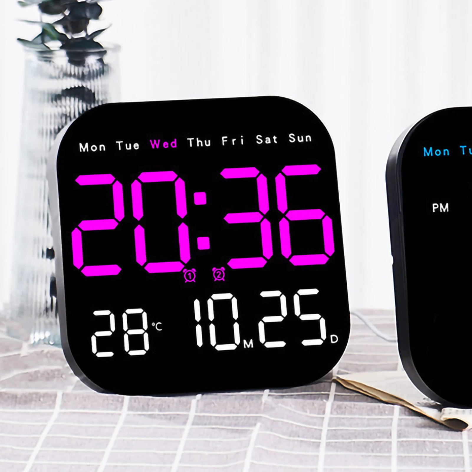 Digital Wall Clocks Temperature Date Week Dispaly Electronic Table Clock 12/24H Wall-mounted LED Alarm Clock Remote Control