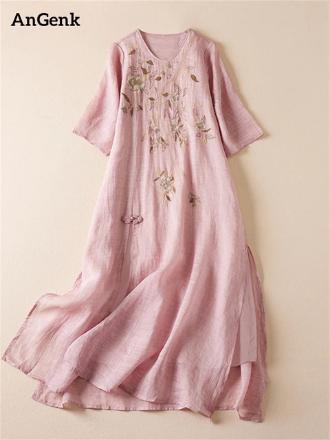 112787-ace657.jpg Robes d'été imprimées vintage pour femmes 2026 – Nouvelle robe longue décontractée et respirante pour femme, tenue de bureau élégante