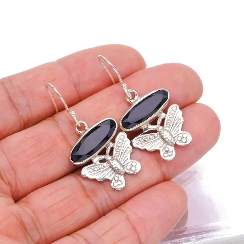 

Серьги из серебра 925 пробы с натуральным ониксом и бабочкой, 1-1/2 дюйма
