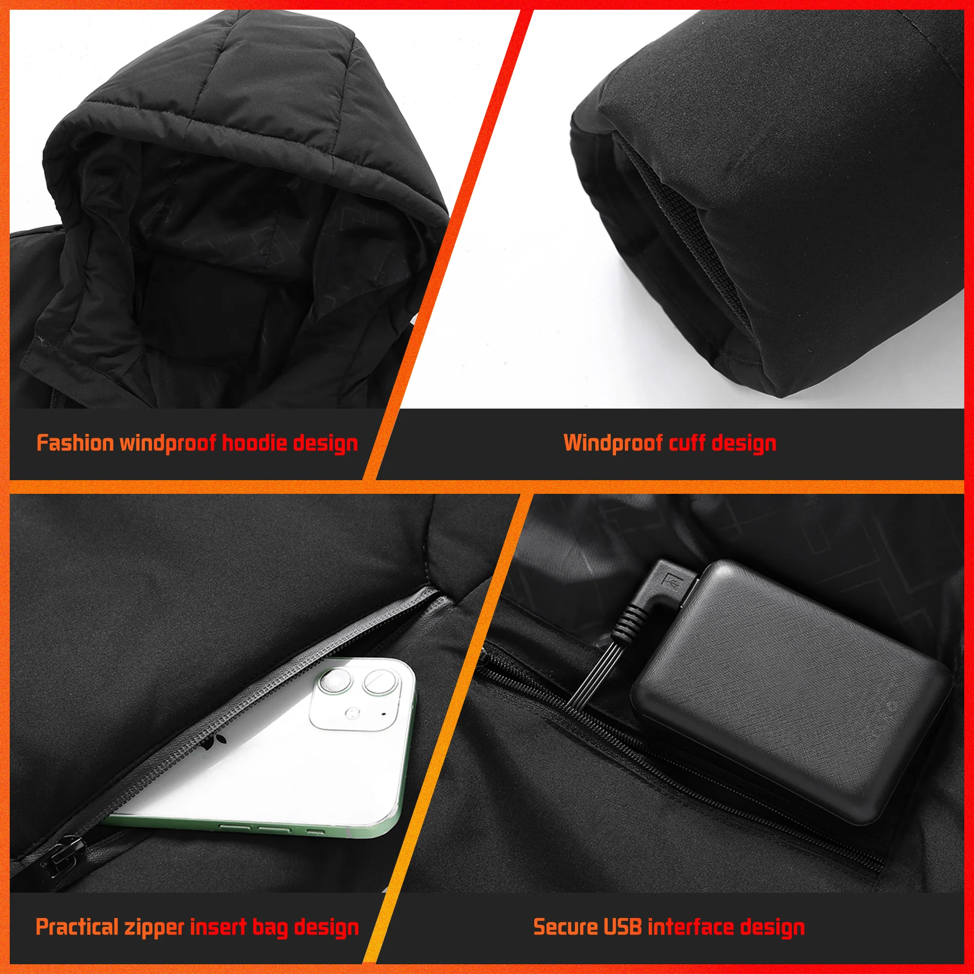 Heated Jacket Winter Motorcycle Jacket USB Electric Heating Hooded Camping Warm Heated Clothe heated jacket