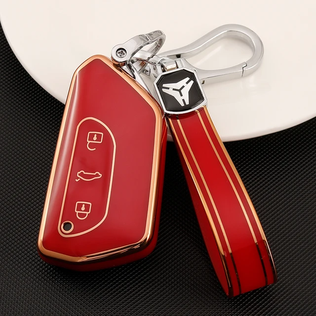 HIBEYO Funda de cuero de metal para llavero Volkswagen VW MK8 Golf/GTI  Skoda Octavia Accesorios de coche con llaveros Smart Auto Key Case Holder 5