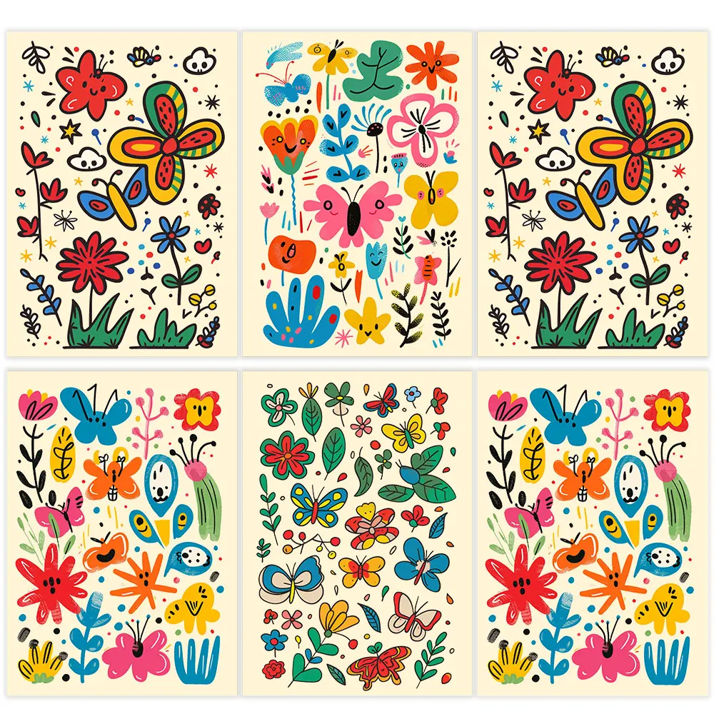 Cartoon Art Flowers Illustration Stickers Pack Varied Customized for Kid Crafts Scrapbooking Laptop Car Aesthetic Graffiti Decal 18 designs daisy weekend flowers deco stickers scrapbooking styling toy deco album diy stationery stickers