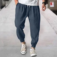 Men Buttons Pants Summer Pockets Loose Baggy Drawstring Trousers Male Casual High Waist Comfortable Elastic Ankle-Length Pants - Image 4