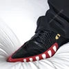 Black Graffiti White Leather Men Derby Pointed Toe Thick Heel Eye Totem Low Flat Shoes Spring Lace-Up Loafers Party Wedding Shoe 2
