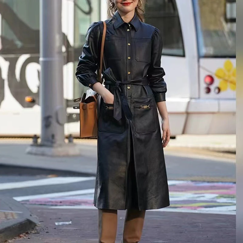 Manteau Long Trench Cuir Femme Vintage Manteau Vintage En Cuir