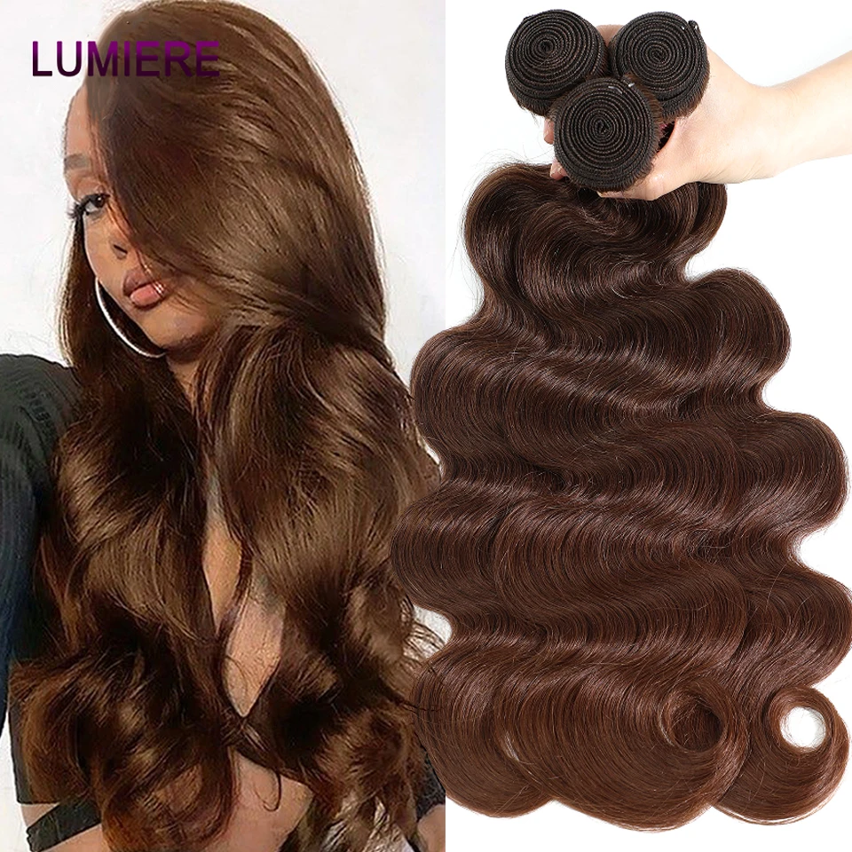 32" Chocolate Brown Ombre Colored Body Wave Wave Human Hair 3/4 Bundles Deal Brazilian Raw Hair Extensions Double Weft