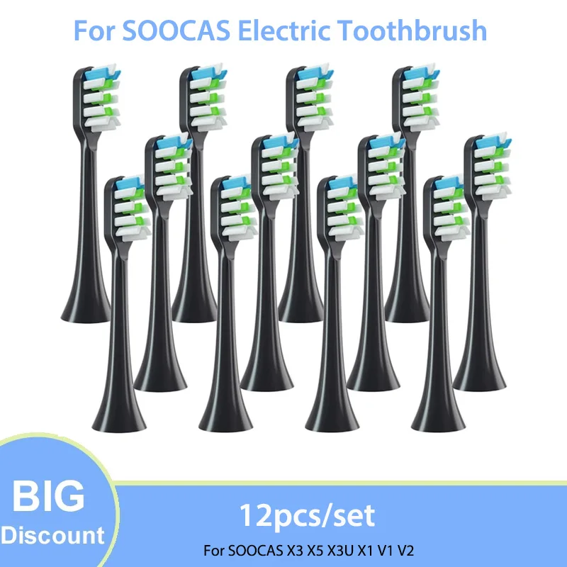 12pcs/Set Replacement Brush Heads For SOOCAS X3 X5 X3U X1 V1 V2 SOOCARE Head Bristle Clean Nozzles DuPont with Anti-dust Cap