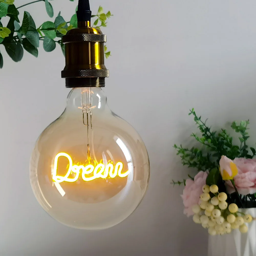 

TAINFAN Retro Edison Bulb Dream Love Home Curved Letter Bulb E27 220V 4W G125 Flexible LED Filament Lamp Home Decor Light Bulb