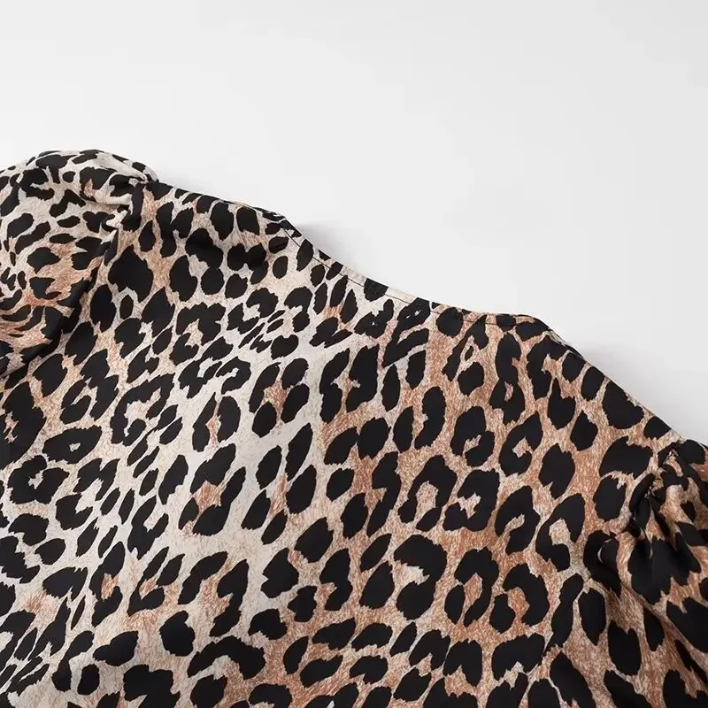 Camisetas con estampado de leopardo para mujer, blusas informales de manga corta con contraste, con cordones, ajustadas, estilo Y2k, camisetas de otoño tipo vendaje