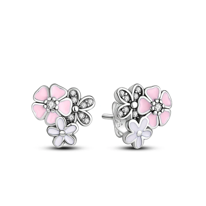 925 Sterling Silver Love Flower Pink Series Zircon Stud Earrings for Women Daily Wear Jewelry Accessories Party Gifts silver stud earrings silver earrings womens earrings