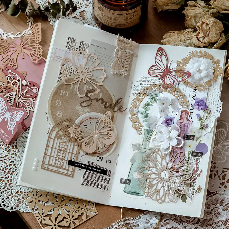 Journamm 10pcs/pack Vintage Material Paper Butterfly Paper Collage Junk Journal Scrapbooking Stationery Vintage Materials Paper 6