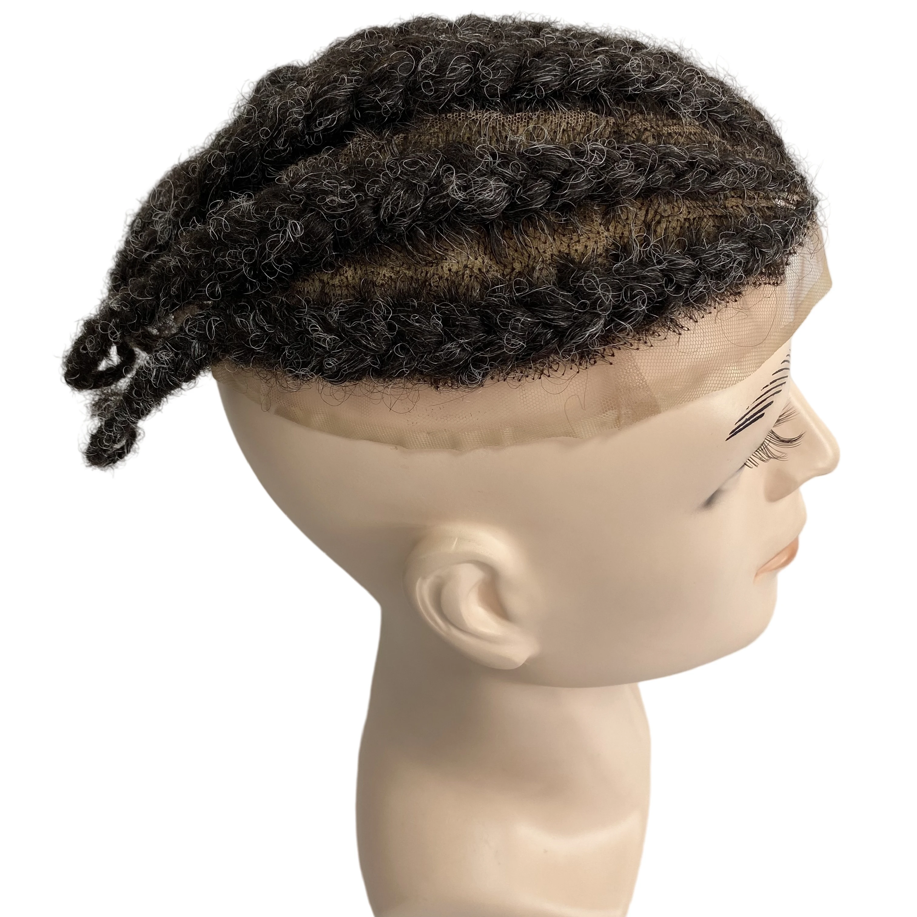 Indian Virgin Human Hair Replacement Root Afro Corn Braids #1b/grey Full Lace Toupee for old Black Man