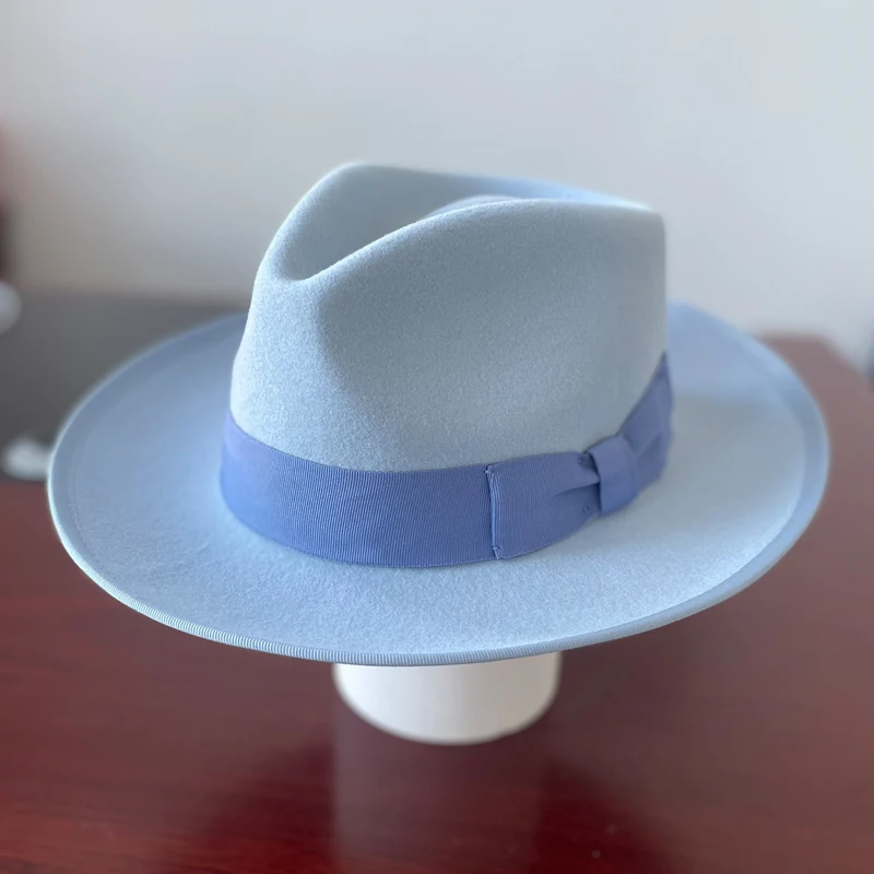 LIHUA Brand Soft Felt Hat, Men Women 100% Wool Fedora Hats, Sky
