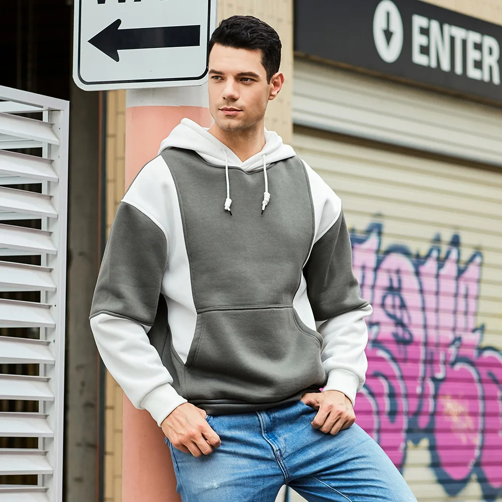 

Autumn Winter Color-Blocked Fashion Sweatshirt Men's Plus Size Tide Retro Casual Sport Top Men