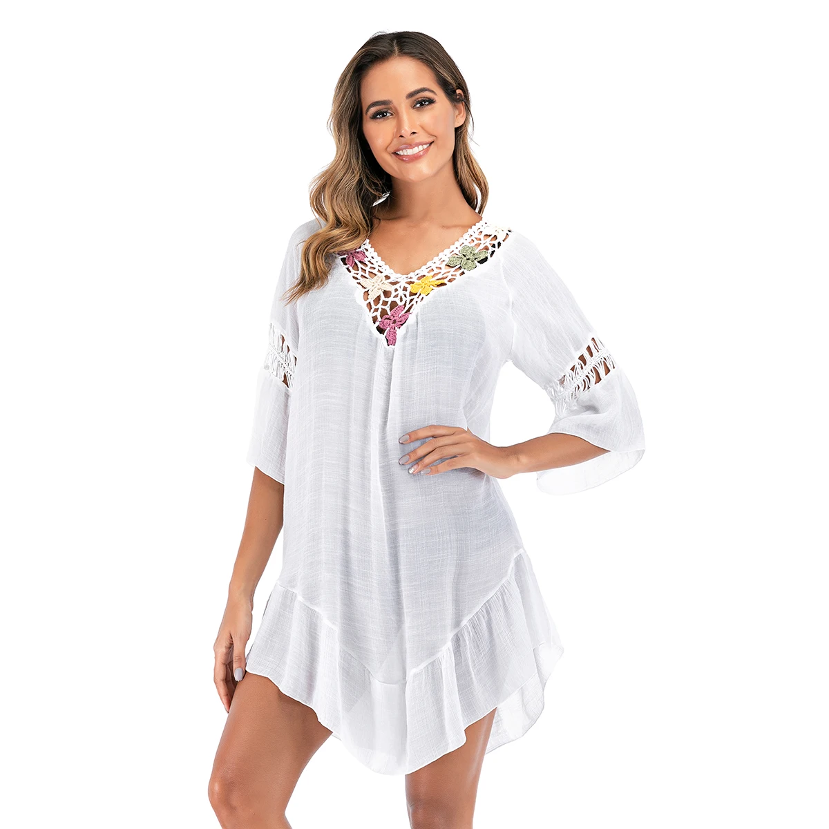 Sexy Backless Flower Beach Blouse Holiday Bikini Sunscreen
