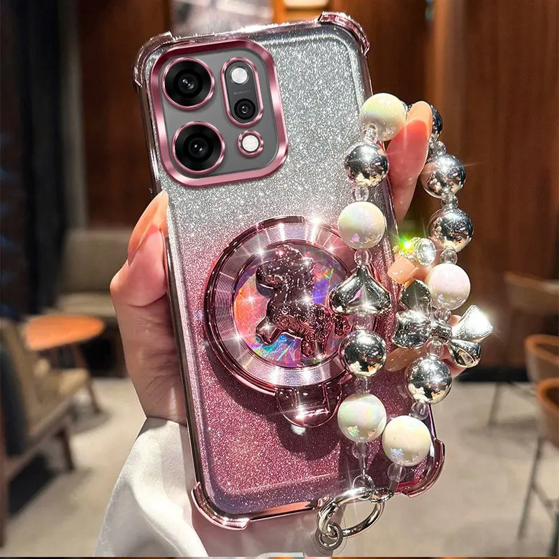 Shockproof Glitter Plating Pony Bracket Beaded Bracelet Silicone Case Cover