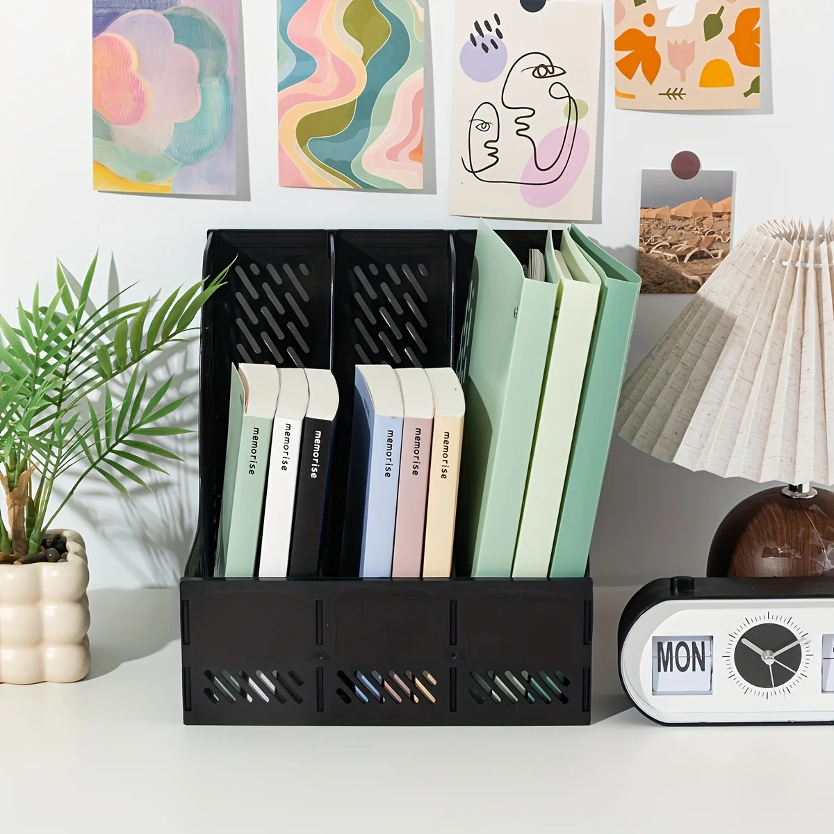 Modern Minimalist Gray Plastic Desktop Organizer - Multi-Purpose File and Magazine Storage Rack for Office Supplies Display 2