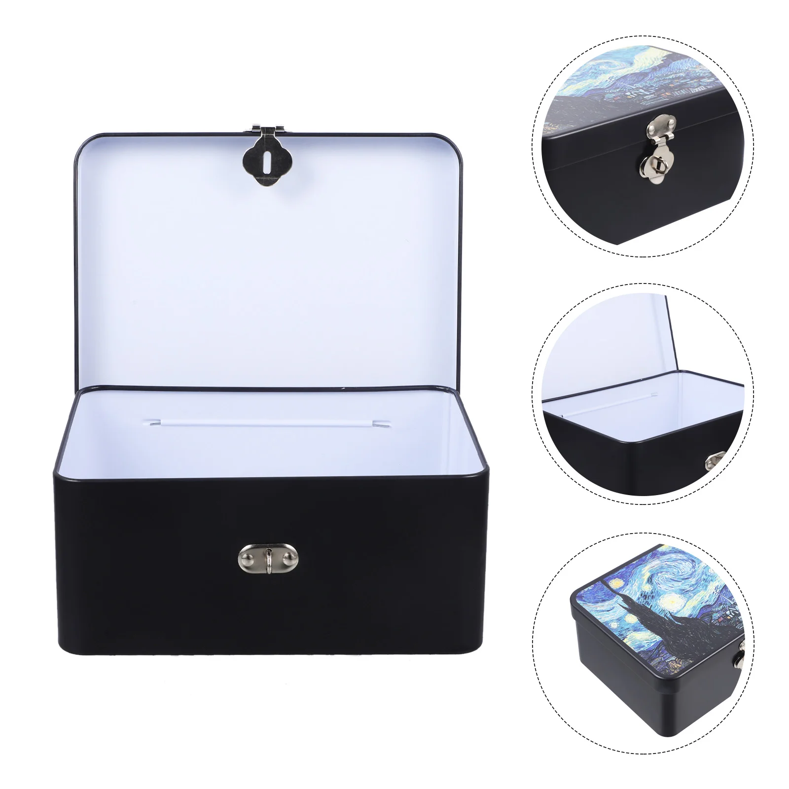 

Vintage Tinplate Box Multi-purpose Storage Box With Lock Portable Jewelry Organizer Trinket Box