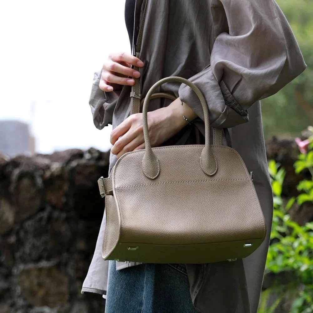 

Handbag Capacity M10 Genuine Leather Tote Bag Fashion Travel Commuter Bag Elephant Gray Lychee Pattern 25 * 17 * 20cm