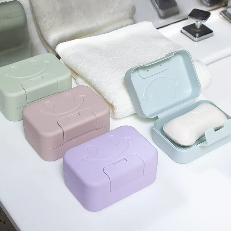 Description Picture 2 of item1pc Soap Dish Non-punch Household Cute Soap Dish with Lid, Expression Detail Soap Dish Container for Home Bathroom Travel
