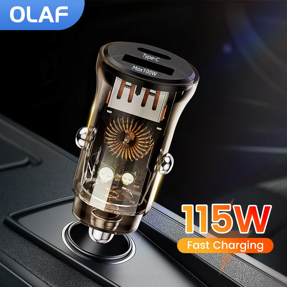 Автомобильное зарядное устройство Olaf 115 Вт USB, быстрая зарядка QC3.0 PD Type C, автомобильное зарядное устройство для телефона, адаптер для iPhone 14 13 12 Samsung Xiaomi Huawei Poco